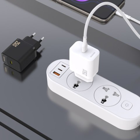 Ładowarka sieciowa USB-C z kablem USB-C GaN PD 25W - czarna