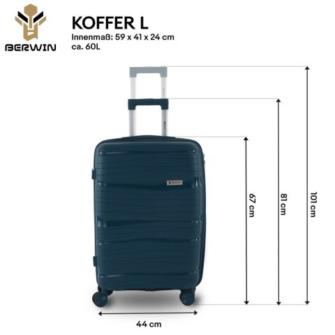 Zestaw walizek BERWIN Torna 4w1 twarde walizki na kółkach + kosmetyczka OCEAN Petrol