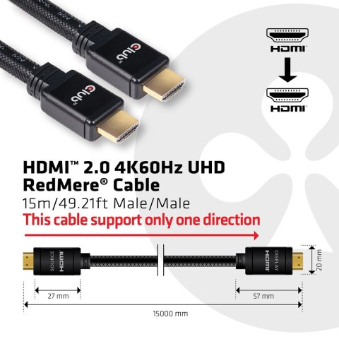 CLUB 3D CAC-2314 HDMI 2.0 4K60Hz RedMere cable 15m