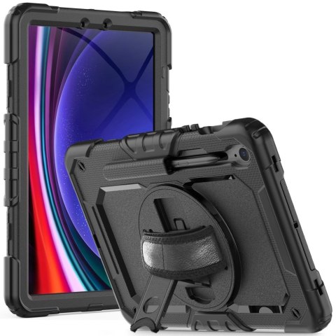 Etui z podstawką uchwytem smyczą na Samsung Galaxy Tab S9 FE 10.9'' X510 / X516B Solid360 - czarne