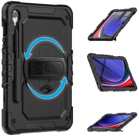 Etui z podstawką uchwytem smyczą na Samsung Galaxy Tab S9 FE 10.9'' X510 / X516B Solid360 - czarne