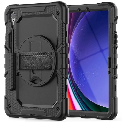 Etui z podstawką uchwytem smyczą na Samsung Galaxy Tab S9 FE 10.9'' X510 / X516B Solid360 - czarne