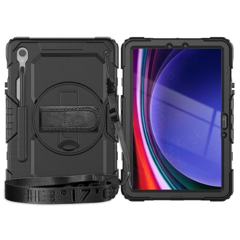 Etui z podstawką uchwytem smyczą na Samsung Galaxy Tab S9 FE 10.9'' X510 / X516B Solid360 - czarne