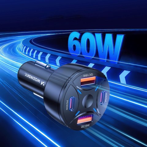 Ładowarka samochodowa 2xUSB-C 2xUSB-A 60W - czarna
