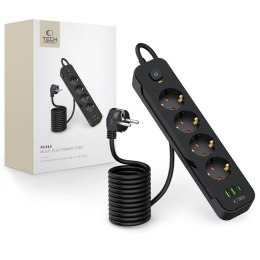 Listwa zasilająca przedłużacz 4 gniazda 240V USB-A USB-C 2m - czarna