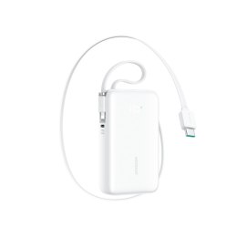 Powerbank 10000mAh 35W ze zwijanym kablem USB-C kablem-smyczą Lightning - biały