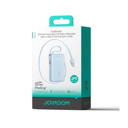 Powerbank 10000mAh 35W ze zwijanym kablem USB-C kablem-smyczą USB-C - niebieski