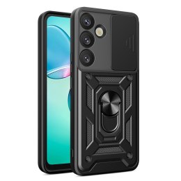 Etui pancerne z osłoną aparatu ringiem podstawką do Samsung Galaxy S25+ Hybrid Armor Camshield - czarny