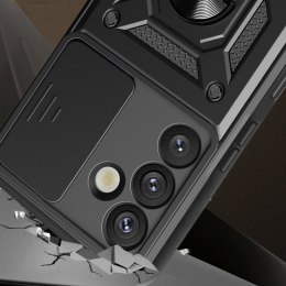 Etui pancerne z osłoną aparatu ringiem podstawką do Samsung Galaxy S25+ Hybrid Armor Camshield - czarny
