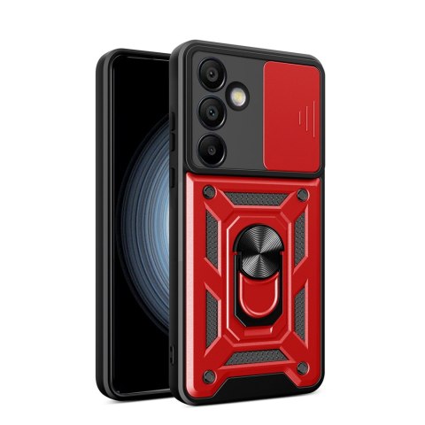 Etui pancerne z osłoną aparatu ringiem podstawką do Samsung Galaxy S25+ Hybrid Armor Camshield - czerwony