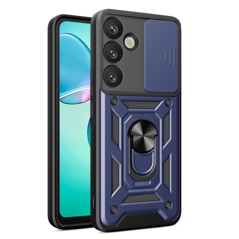 Etui pancerne z osłoną aparatu ringiem podstawką do Samsung Galaxy S25+ Hybrid Armor Camshield - niebieski