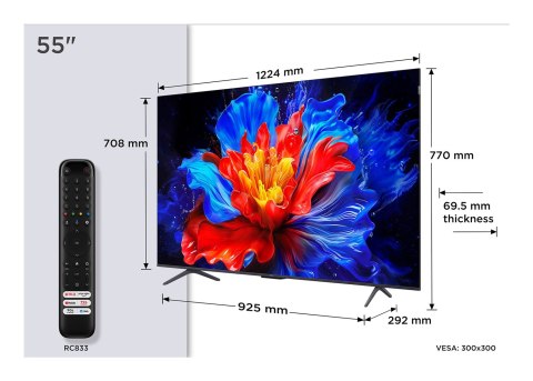 Telewizor TCL 55P8K QLED 55" 4K Ultra HD 120Hz Google TV Dolby Atmos Metaliczny