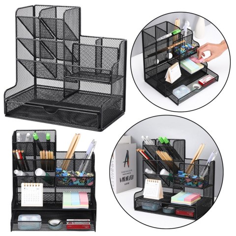 Pojemnik Organizer Na Przybory Biurowe Metalowy Czarny