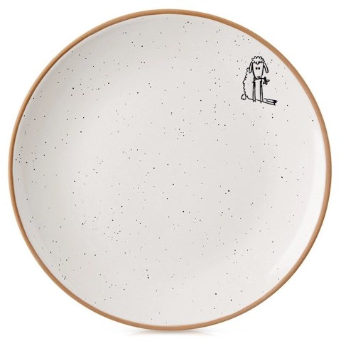 Talerz Deserowy Ceramiczny Beżowy 20 cm ORION Owieczka Efektowny Dekor