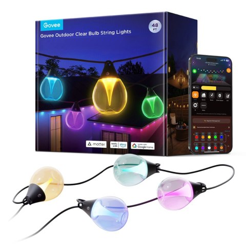 Oświetlenie LED Govee H7025 RGBICW Outdoor String Lights, Zewnętrzne, 14.63m, 2.4GHz Wi-Fi + Bluetooth