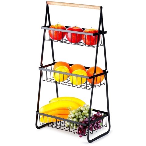 Koszyk na Owoce Warzywa 3-Poziomowy Metalowy Czarny VILDE 29 cm