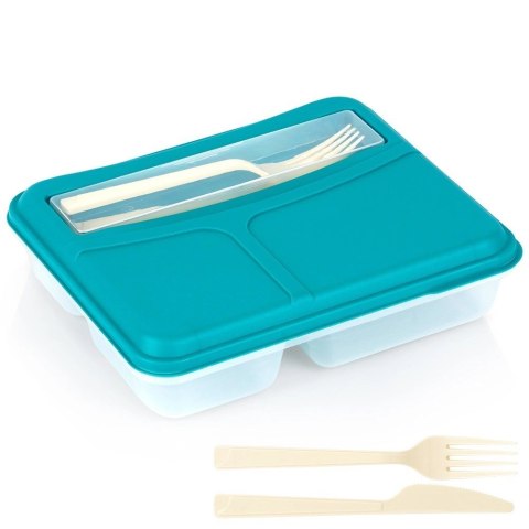 Pojemnik Lunchbox Dzielony 3 Komory 13L EXCELLENT Zestaw Sztućce 23 x 19 cm