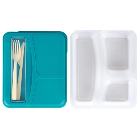 Pojemnik Lunchbox Dzielony 3 Komory 13L EXCELLENT Zestaw Sztućce 23 x 19 cm