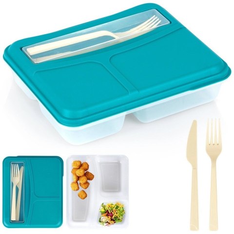Pojemnik Lunchbox Dzielony 3 Komory 13L EXCELLENT Zestaw Sztućce 23 x 19 cm