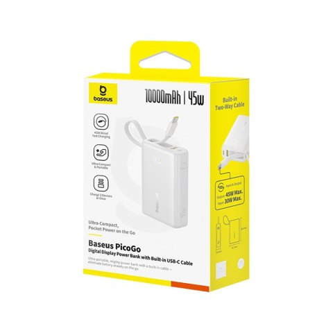 Powerbank 10000mAh 45W PicoGo USB-A USB-C z wbudowanym kablem wyświetlaczem - biały
