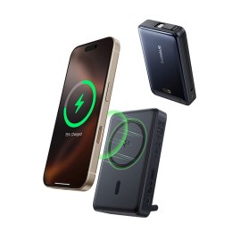Powerbank magnetyczny 10000mAh z podstawką wbudowanym kablem USB-C MagSafe 45W Qi2 - czarny
