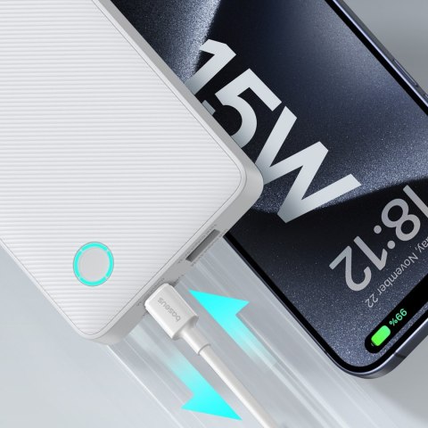 Powerbank 10000mAh 15W Airpow Lite z kablem USB-A - USB-C 30cm - biały