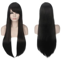 BQ3E Peruka włosy 80cm czarne cosplay