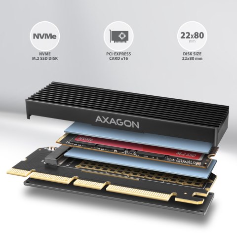 AXAGON AXAGON PCI-Express x16 adapter with cooler for connecting an NVMe M.2 SSD drive to a computer | PCEM2-XS