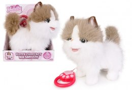 Maskotka interaktywna kot chodzący na smyczy biało-rudy