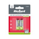 Akumulatorki REBEL AA, 1600 mAh, Li-ion,1,5V, 2szt/bl , R6 , gniazdo typ C