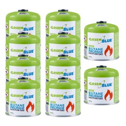 10x kartusz gazowy 500g GreenBlue. certyfikat: Pi 0437, zgodny z EN417, butan-propan, zakres -10°c do+ 40°c, zawór gwintowany 7/