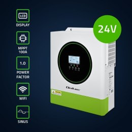 Qoltec Hybrydowy inwerter solarny Off-Grid 3500W | 100A | 24V | MPPT | BMS | opcja Wi-fi | Sinus | Power factor 1.0