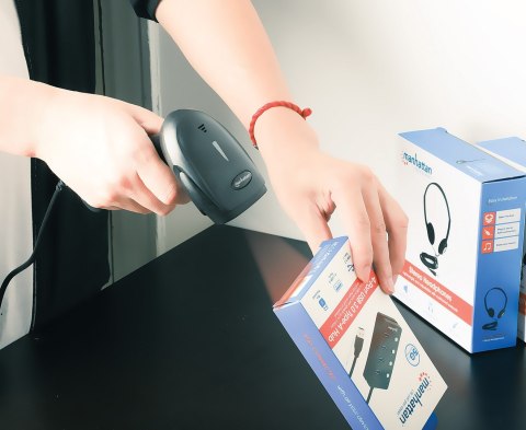 Manhattan 153997 czytnik kodów kreskowych Ręczny czytnik kodów kreskowych 1D/2D LED Czarny