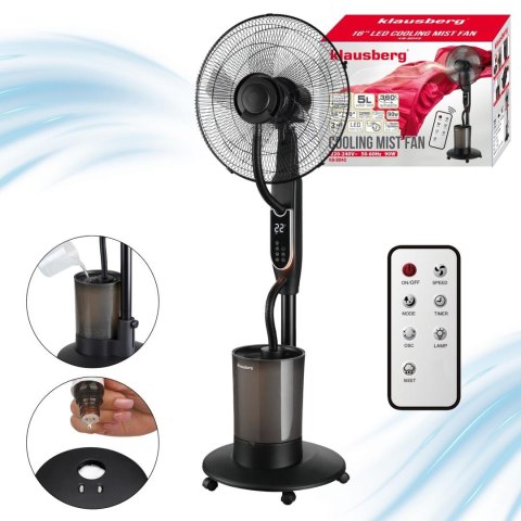 Wentylator mgiełkowy z nawilżaczem, led, z pilotem, klausberg, kb-9043