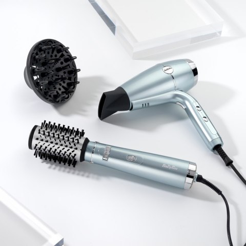 BaByliss Hydro-Fusion Hydro Fusion Air Styler Szczotka z gorącym powietrzem Ciepły Kolor Aqua, Czarny, Metaliczny 700 W 2,5 m
