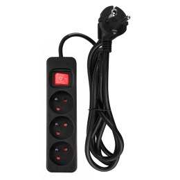 Przedłużacz listwowy 1.5 m, 3 x 1.5 mm2, 3G, czarny, ON/OFF