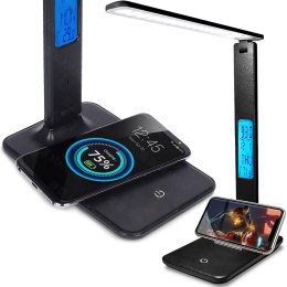 Lampka led biurkowa regulowana szkolna biurko wyświetlacz lcd ładowanie usb -czarna e146-2 skórzany wzór z 1 przyciskiem