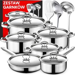 Komplet garnków kuchennych stalowych 15 elementów patelnia nabierki pokrywki- or205