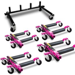 Zestaw rolek manewrowych 680kg hydrauliczne do auta 4szt Bituxx + stojak XL PRO+