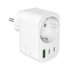 Ładowarka sieciowa z wtyczką gniazdem Schuko USB-C USB-A 30W Power Delivery - biała