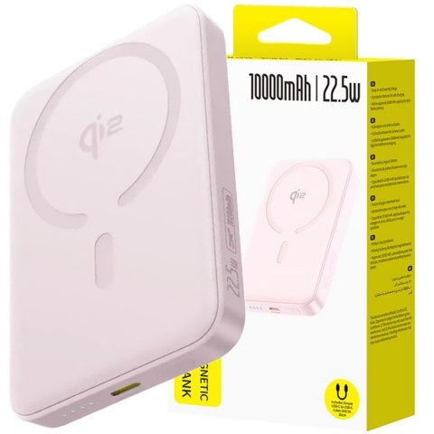Powerbank 10000mAh 22.5W EnerFill FM12 Qi2 MagSafe z kablem USB-C 20V 3A 30cm - różowy