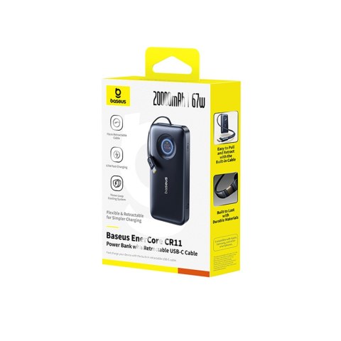 Powerbank 20000mAh 67W ze zwijanym kablem USB-C - czarny