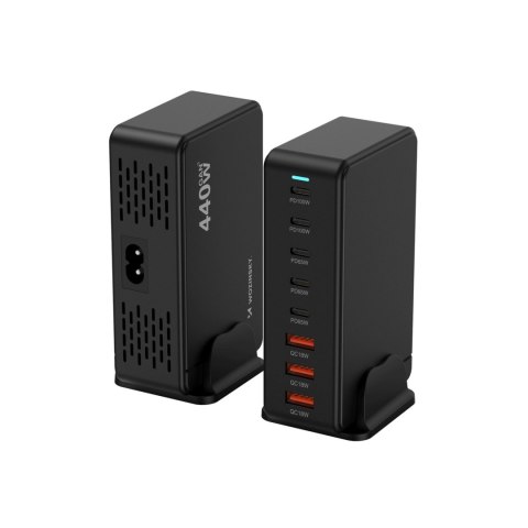 Stacja ładująca biurkowa 3x USB-A 5x USB-C GaN QC3 440W - czarna