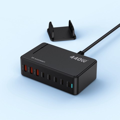 Stacja ładująca biurkowa 3x USB-A 5x USB-C GaN QC3 440W - czarna