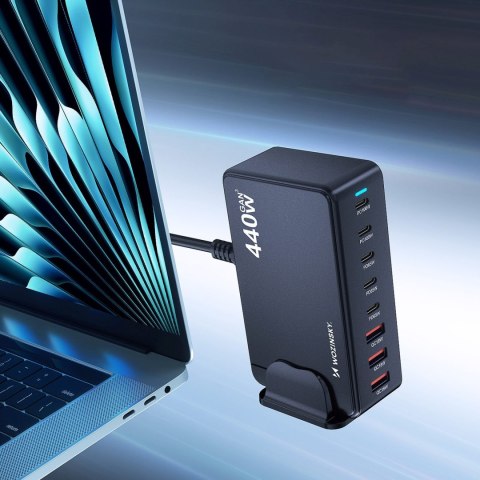Stacja ładująca biurkowa 3x USB-A 5x USB-C GaN QC3 440W - czarna