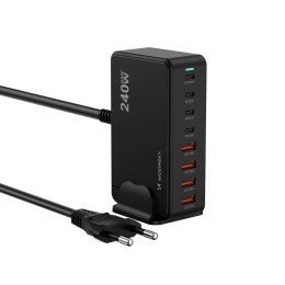 Stacja ładująca biurkowa 4x USB-A 4x USB-C GaN QC3 240W - czarna