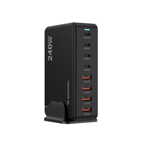 Stacja ładująca biurkowa 4x USB-A 4x USB-C GaN QC3 240W - czarna