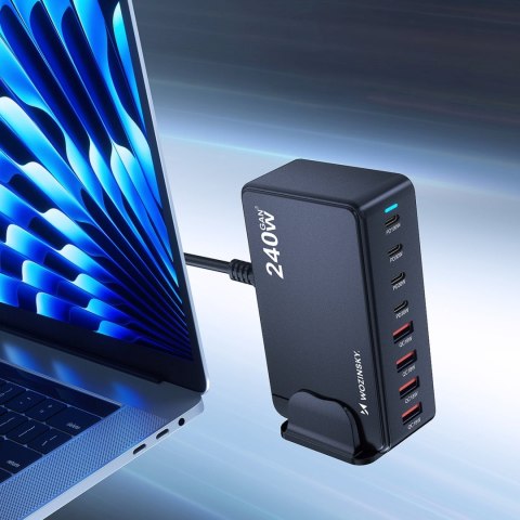 Stacja ładująca biurkowa 4x USB-A 4x USB-C GaN QC3 240W - czarna