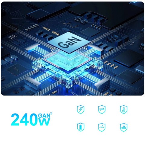 Stacja ładująca biurkowa 4x USB-A 4x USB-C GaN QC3 240W - czarna