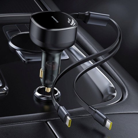 Ładowarka samochodowa 2w1 z dwoma przewodami USB-C 33W - czarna